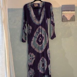 Elegant Purple and Blue Long Sleeve Dress